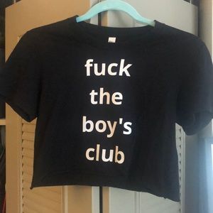 “Fuck the Boys Club” cropped black T-shirt